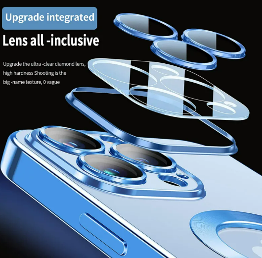 Case Magsafe Fashion Plating Lens Protector Case For iPhone 11 12 13 14 15 Pro Max Plus Silicone Wireless Magnetic Charging Cover