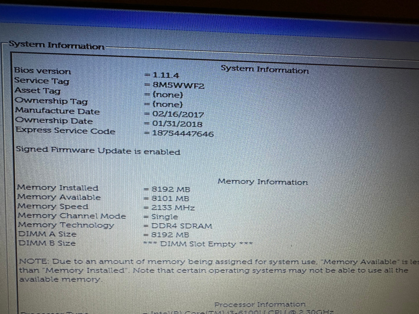 Dell E5570 Laptop Core i3 2.3Ghz 8GB RAM and 450GB SSD with Windows 10 Pro